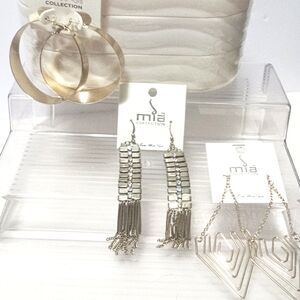 MIA Gold and Silver Earrings 3 PC Set+Storage Box NEW